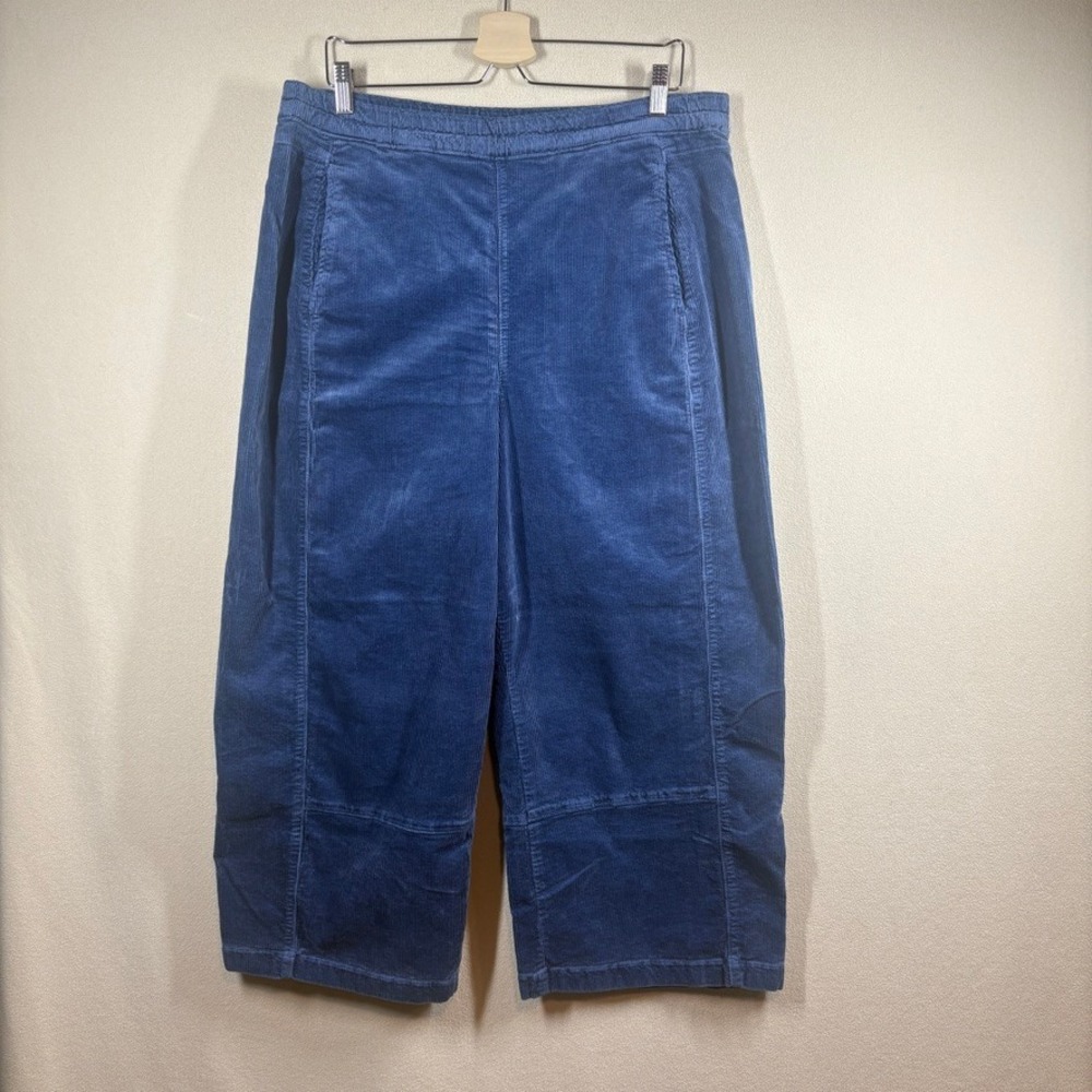 Pilcro Izzie Relaxed Corduroy Pull On Barrell Pants Womens Large Blue Wide Leg